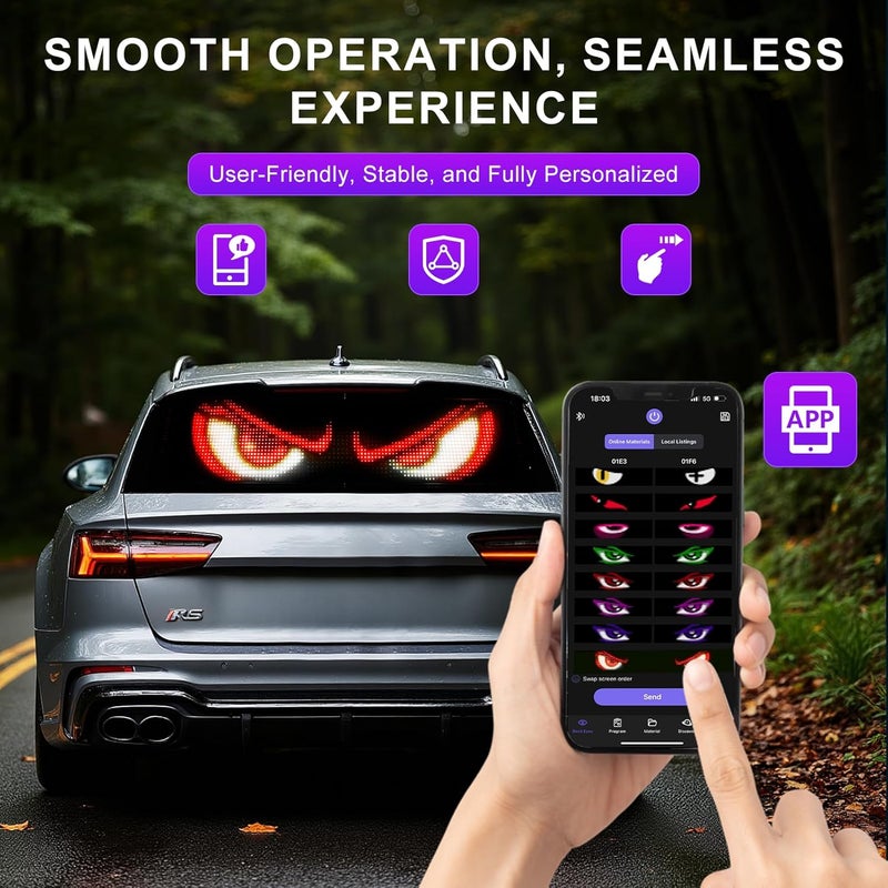 Fussion 2 Pack LED Eyes for Car Windshield 14.56"x3.62", Programmable Animated Devil Eyes Light for Windshield, APP Control Customizable LED Matrix Display for Cars, SUVs - Image 4